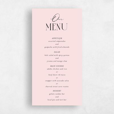 Blush, Pink Wedding Menu - Portsmouth