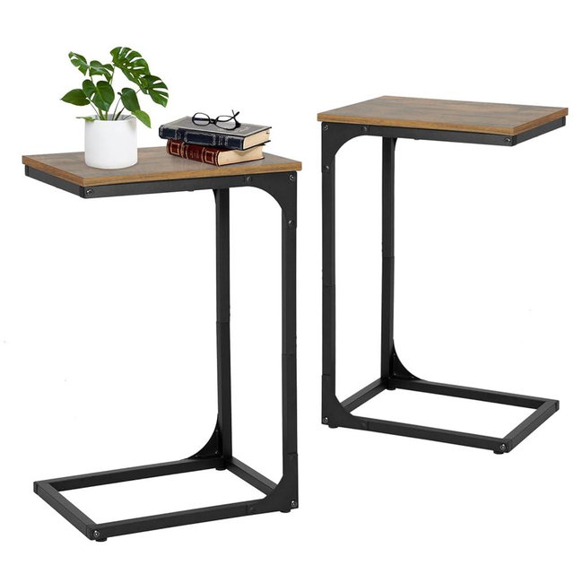 PayLessHere C Shaped End Table Set of 2 C Shaped Couch Tray End Table with Metal Frame Adjustable Feet 24 Inch Morden Sofa Desk TV Tray for Living Room,Bedroom,Small Space,Bedside,Farmhouse,Brown