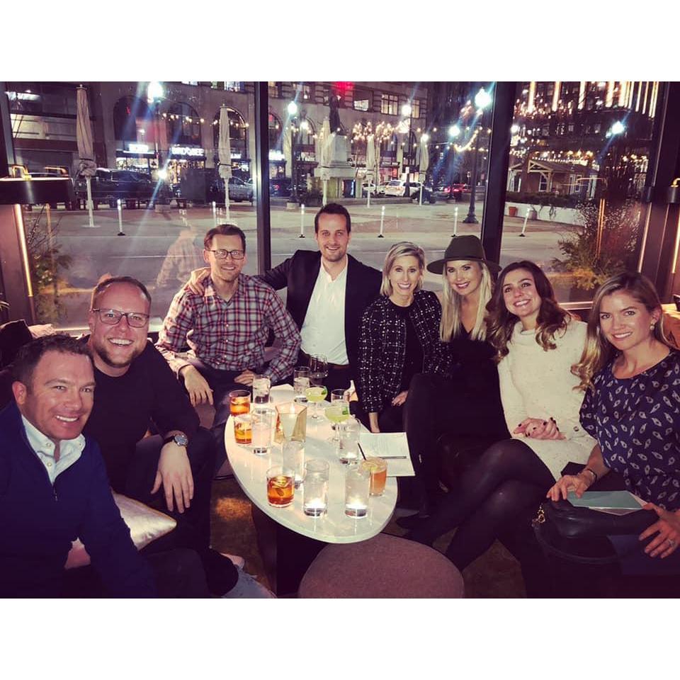 Celebrating our engagement with friends in Detroit