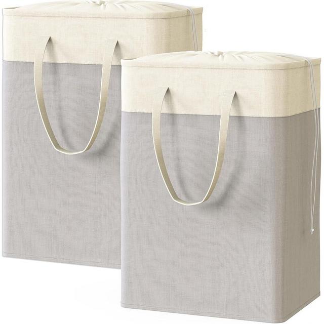 Simple Houseware 75L Rectangle Collapsible Laundry Hamper Basket, Pack of 2, Grey