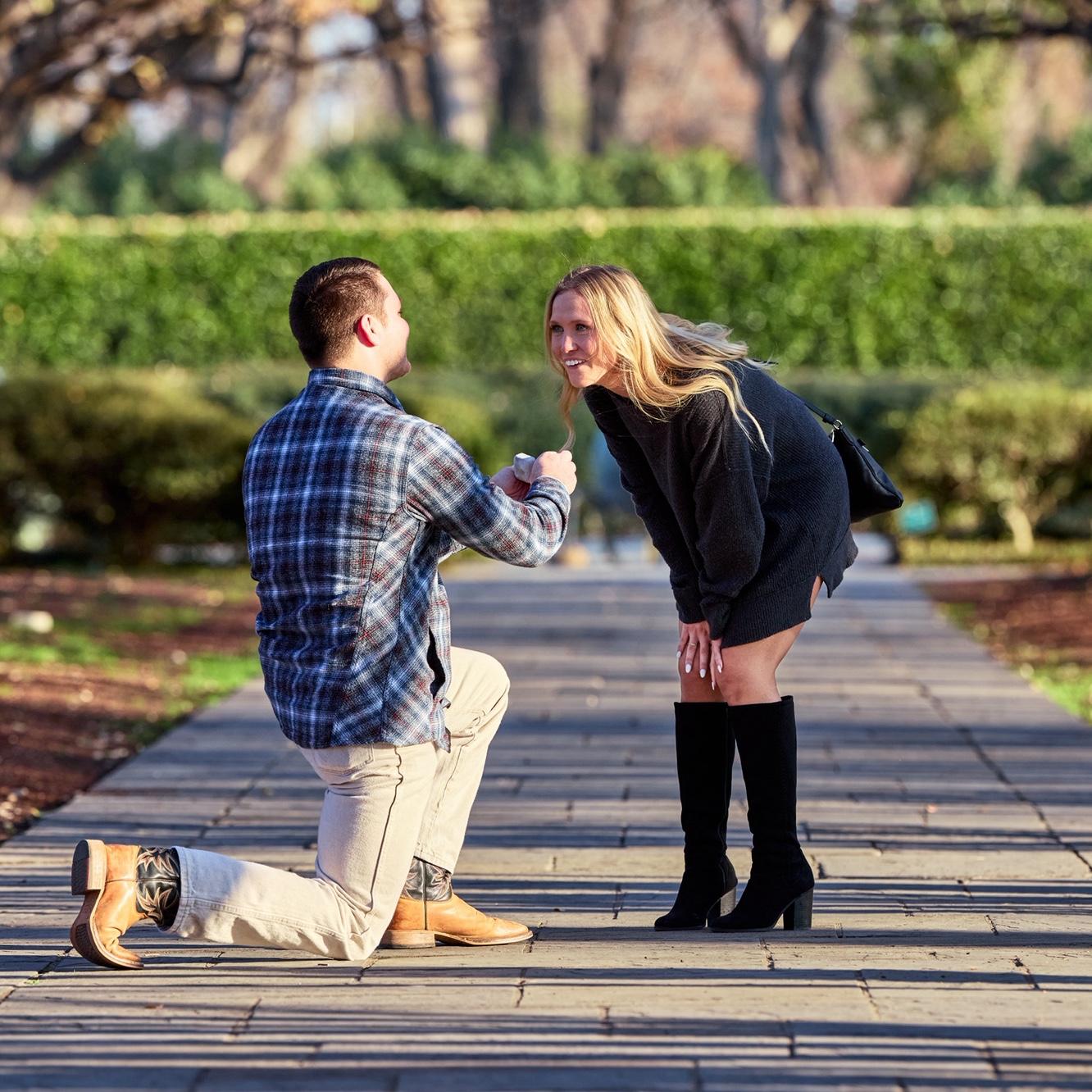 Mason was able to recover and get down on one knee to propose to Sydney at the Dallas Arboretum and Botanical Garden on December 22, 2024! She said YES!!!