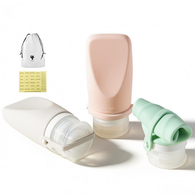 Travel Bottles for Toiletries, TSA Approved 2oz Container, High-Effeiciency Leak-Proof Ultrasonic Technology, Silicone Refillable Squeezable Travel Accessories for Shampoo Conditioner Lotion (3 Pcs)
