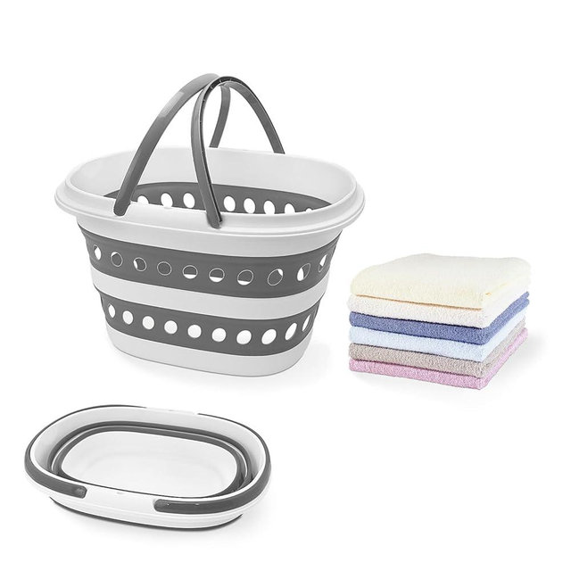 Compact Collapsible Laundry Basket, Small Size Pop-Up Hamper Perfect for Bedroom Side,Bathroom,Travel, Not for Large Families, Foldable with Handle, Measures 16 x 12.5 x 9.5 In, (Gray)
