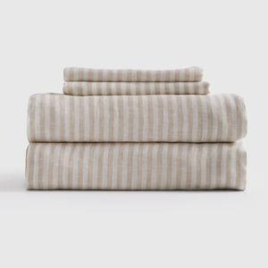European Linen Stripe Sheet Set | Queen (Natural/White Stripe)