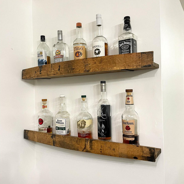Whiskey Barrel Stave Shelf | Bourbon Barrel Shelf | Rustic Liquor Shelf | Whiskey Rack | Whiskey Display Shelf | Liquor Cabinet