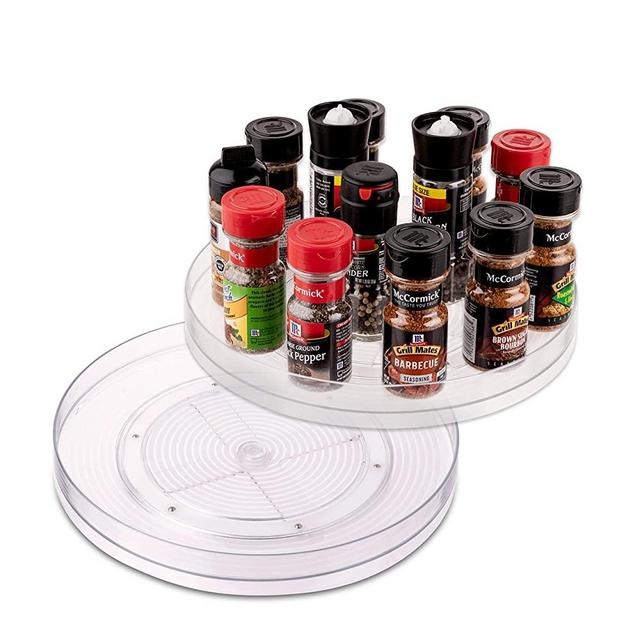 Homeries Round Lazy Susan Rotating Spice Turntable - Clear Food Storage Container for Kitchen, Dining Table, Refrigerator, Pantry, Countertop – Plastic Food Storage Spinning Organizer, (2 Pack)