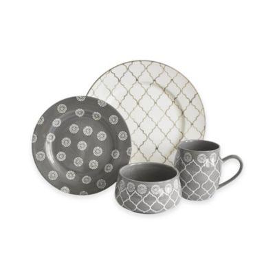 Baum Moroccan 16-Piece Dinnerware Set in Grey/Ivory