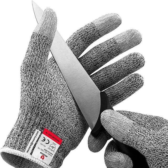 NoCry Cut Resistant Gloves with 3 Touchscreen Capable Fingers; Food Grade, Ambidextrous with Level 5 Protection and Superior Grip for Cooking and Work; Machine Washable; Size Large