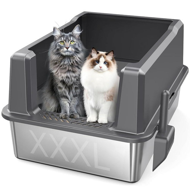 XXXL Stainless Steel Litter Box with Lid, 28" L x 20" W x 14" H Extra Large Cat Litter Box, Enclosure Metal Cat Litter Pan with High Side, Non-Stick, Anti-Leakage, Easy Clean for Big and Multiple Cats