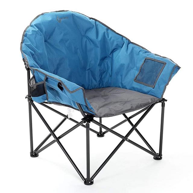 ARROWHEAD OUTDOOR Oversized Heavy-Duty Club Folding Camping Chair w/External Pocket, Cup Holder, Portable, Padded, Moon, Round, Saucer, Supports 330lbs, Carrying Bag, USA-Based Support