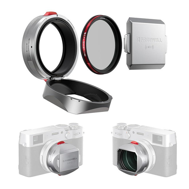 Freewell The Real Lens Hood - Hybrid CPL/Mist Filter, Flipable, Touchless Filter Operation for Fuji X100VI, X100V, X100 Series (Silver)