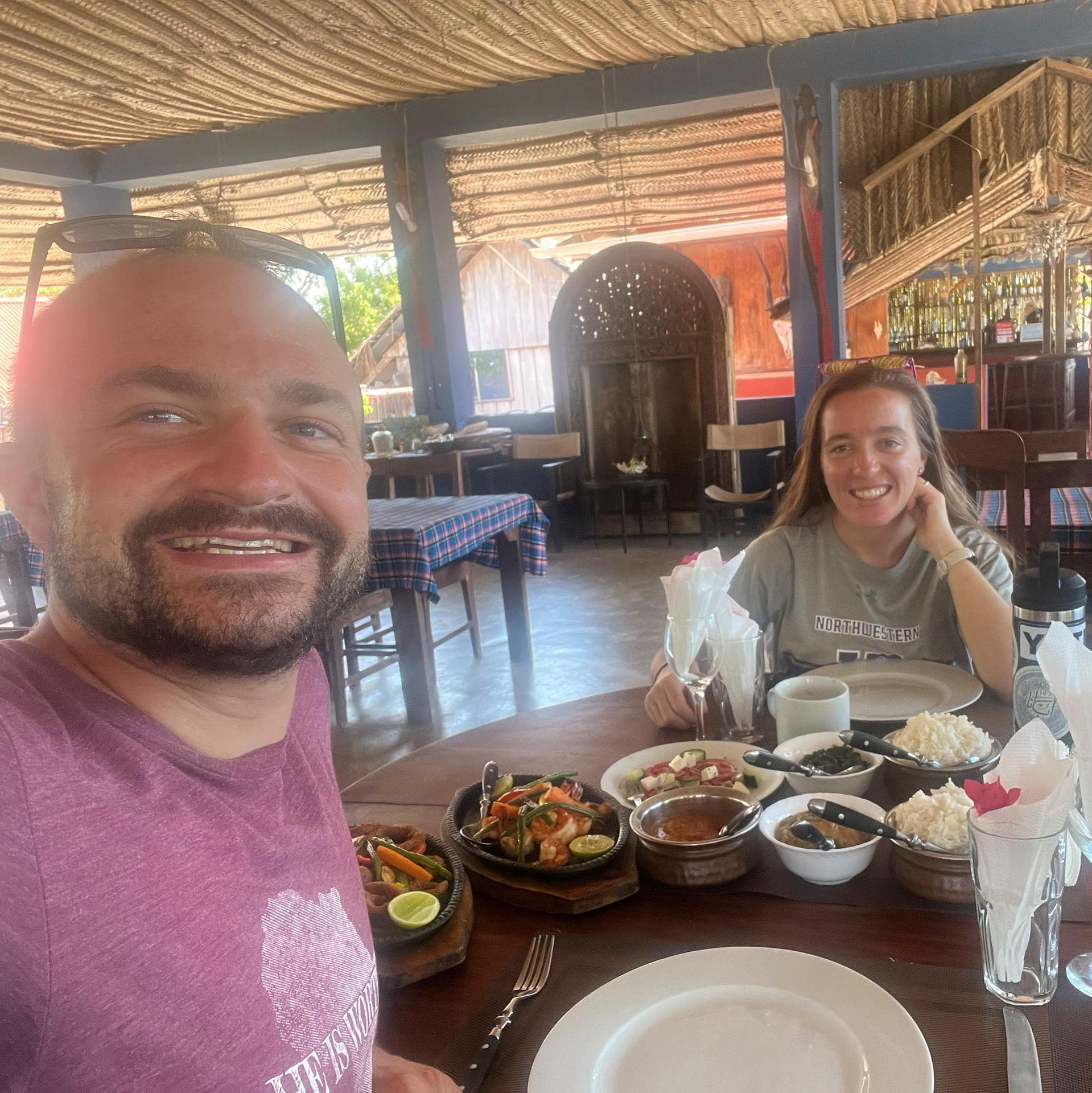 Enjoying a delicious seafood meal - Aug in TZ
(Fun note: We got engaged at this same spot in the following Jan)