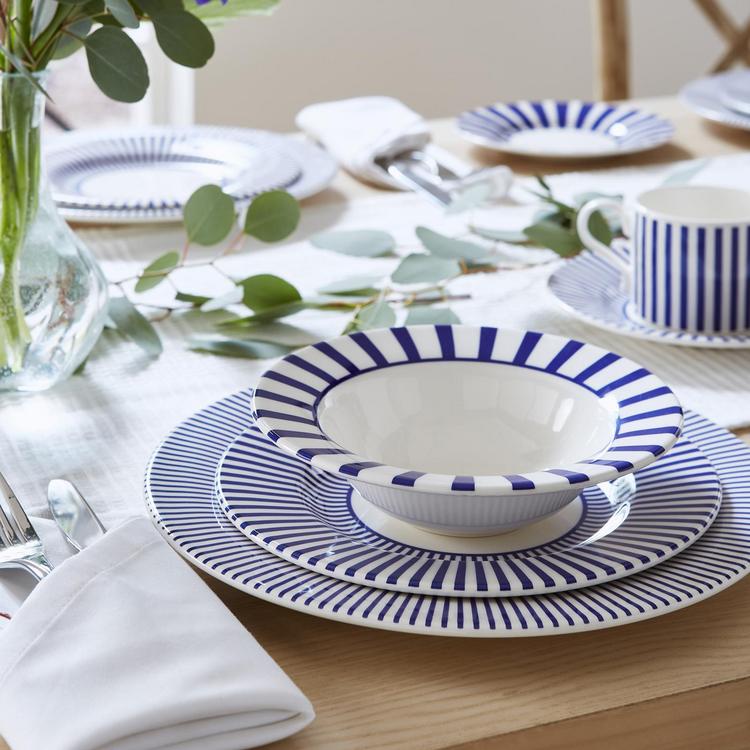 Spode, Blue Italian Steccato Narrow Stripe Tidbit Plate, Set of 4