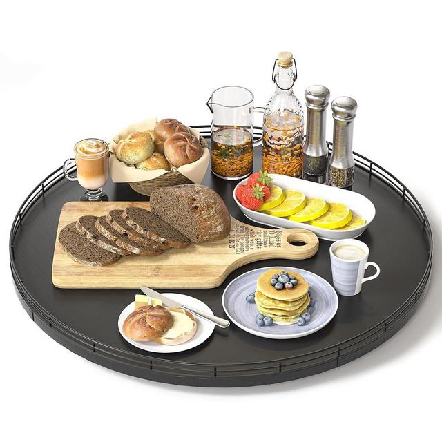 Oroyutor 18" Oak Wooden Lazy Susan Turntable for Dining Table, Large Round Lazy Susans Organizer for Kitchen Countertop, Tabletop 360°Rotating Tray for Spice Organization and Storage Black Home Decor