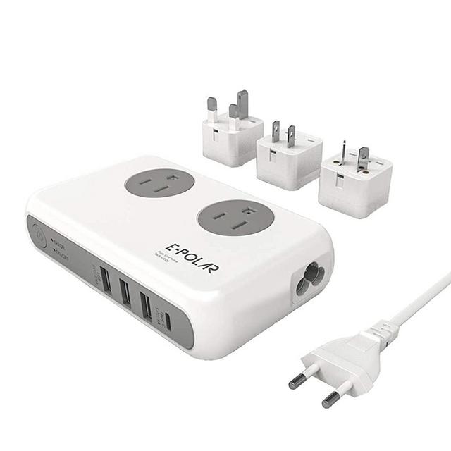 Voltage Converter and Travel Adapter,E-POLAR 220V to 110V Power Step Down Converter with 4 USB Ports and EU/UK/AU/US Worldwide Plug Adapter for Curling Iron,Pure Sine Wave Technology