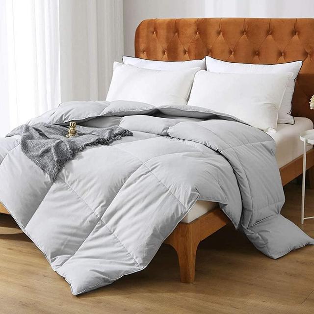 Oaken-Cat Gray Goose Down Feather Comforter Full/Queen - 100% Organic Cotton, Medium Warm All Seasons Machine Washable Duvet Insert with Tabs (90x90, Mirage Grey)