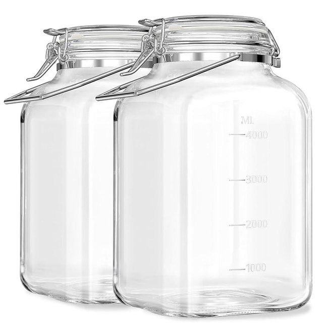 1.5 Gallon Glass Jars With Airtight Lid, Gallon Mason Jars Wide Mouth w Scale Marks(192 FL Oz), Glass Storage Containers with Lids And Sturdy Handles For Flour, Sugar, Baking Supplies, Set of 2