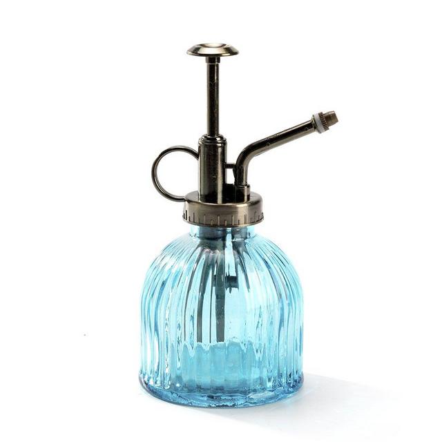 Nattol Vintage Style Blue Glass Bottle Sprayer,Decorative Ribbed Plant Mister with Top Pump (Blue)