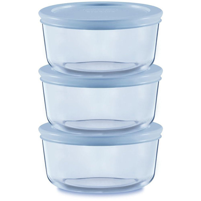 Pyrex Tinted (6-PC SMALL) Small Round Food Storage Container Set, Snug Fit Non-Toxic Plastic BPA-Free Lids, Freezer Dishwasher Microwave Safe, 2 Cup (x3)