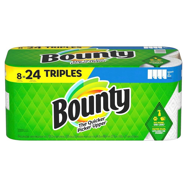 Bounty Select-A-Size Paper Towels, 8 Triple Rolls, White, 135 Sheets Per Roll
