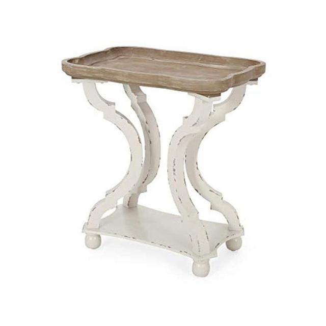 Christopher Knight Home Esther French Country Accent Table with Rectangular Top, Natural + Distressed White