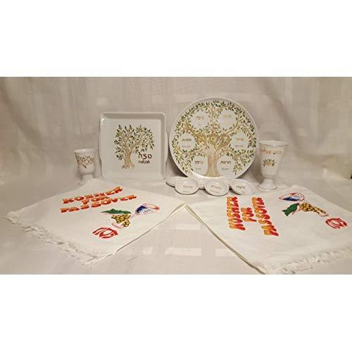 Porcelain Tree of Life 10 Piece Passover Seder Set with Bonus 2 Passover Towels As Pictured