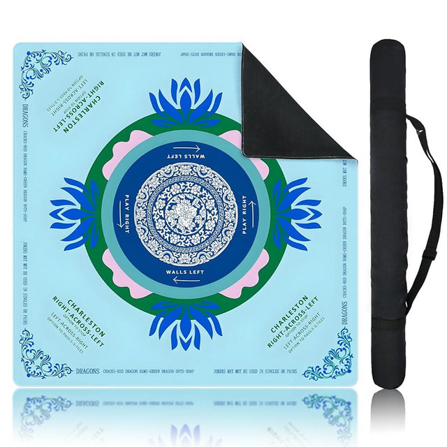 ECVLRTK Blue Mahjong Mat for Table, American Mahjong Mat with Printed Rules, 31.5" x 31.5", Anti-Slip, Noise-Reducing Table Cover for Mahjong, Poker, Board Games, Dominoes, and Card Games.