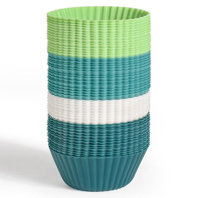 54 Pack Silicone Muffin Cups, Selizo Silicone Cupcake Baking Cups Reusable Muffin Liners Cupcake Wrapper Cups Holders for Muffins, Cupcakes, and Candies (Navy, Gray Blue, Green, White)