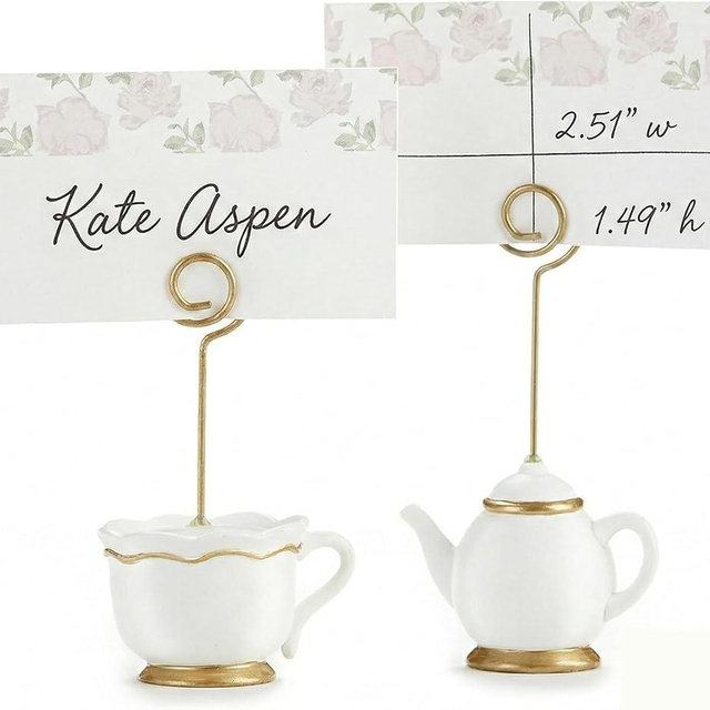 Kate Aspen, Place Card Holders, Tea Time Whimsy, Teapot and Teacup, Place Cards Included, Set of 6,Pink
