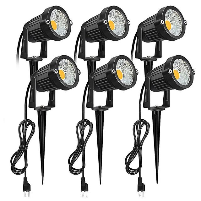 Outdoor LED Spotlight, Romwish 5W 120V AC LED Landscape Light with Metal Ground Spike, 3000K Warm White, IP65 Waterproof for Garden, Yard, Lawn, Flag Light with US Plug - 6 Pack