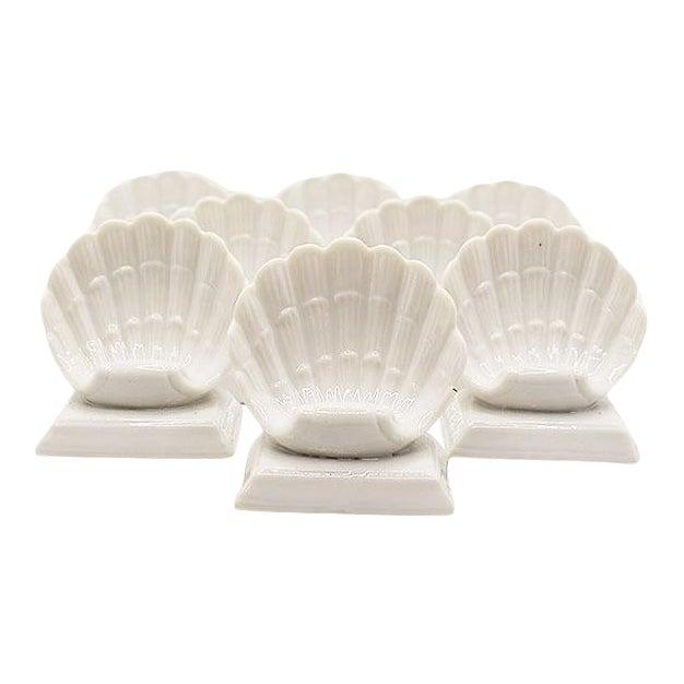 Vintage Coastal White Ceramic Shell Motif Place Card Holders- Set of 8