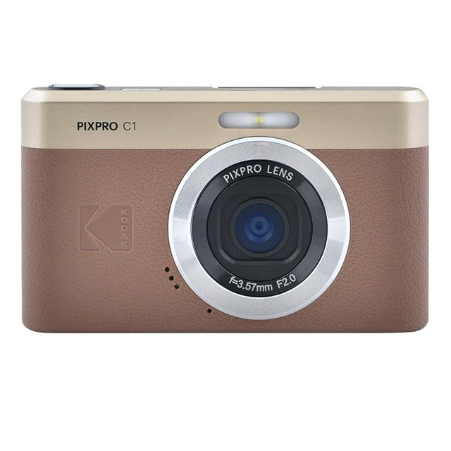 KODAK PIXPRO C1 Friendly Zoom Digital Camera - 13MP Compact Point and Shoot with 2.8” 180° Tilt LCD Flip Screen, Retro Vintage Design with 4X Zoom and 1080P Full HD Video for Travel, Vlogging, Brown