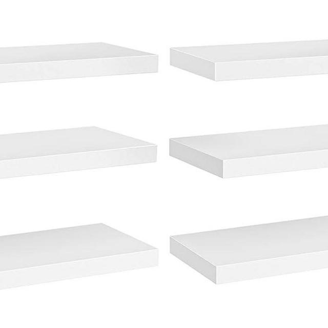 AMADA HOMEFURNISHING Floating Shelves, Wall Shelves for Bathroom/Living Room/Bedroom/Kitchen Decor, White Shelves with Invisible Brackets Set of 6 - AMFS08