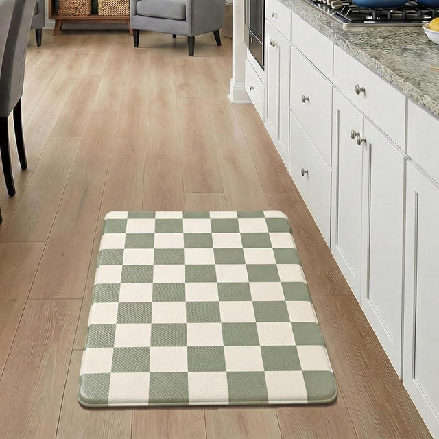 VivaNest Beige Sage Checkered Grid Checkerboard Kitchen Rug Sets [2 PCs], Anti-Fatigue, Waterproof Non-Slip Kitchen Mats Heavy Duty Comfort Foam Rug for Kitchen, Floor, Laundry,17"x29"