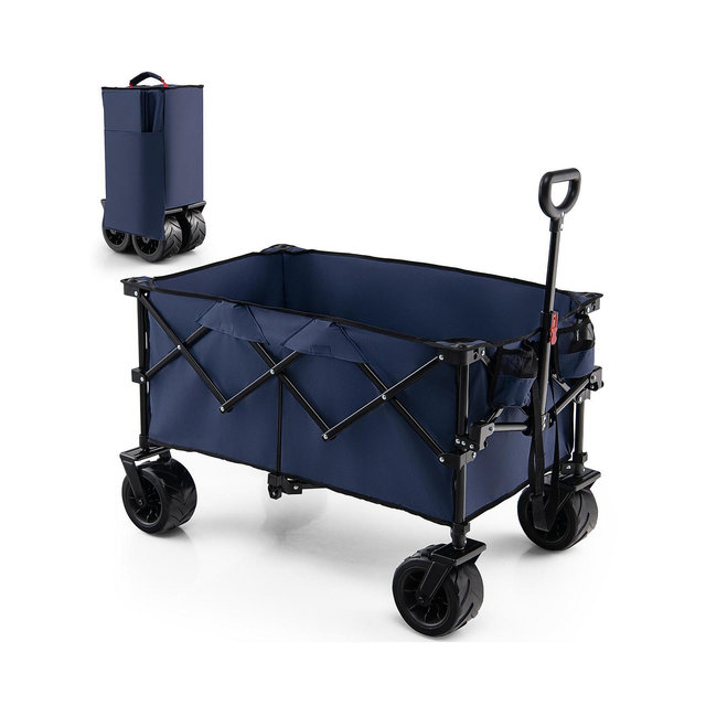 Folding Collapsible Wagon Utility Garden Cart w/ Wide Wheels Adjustable Handle