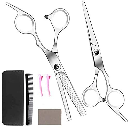 AKELI Hair Cutting Scissors Set, Professional Stainless Steel Hairdressing Scissors Kit Reinforced Barber/Salon Shears for Hairdressing, Thinning, Home Use, Flat Shears Teeth Shear set with Hair Clip
