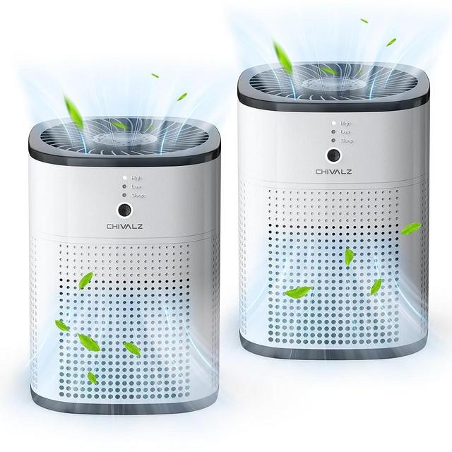 Air Purifiers for Bedroom, CHIVALZ Air Purifiers for Home, Quiet Air Cleaner with 24dB Sleep Mode, H13 HEPA Filter for Allergies, Pollen, Smoke, Pet Dander, Dust, White & Black (2 Pack)