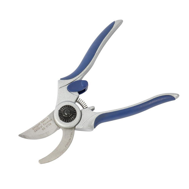 Amazon Basics Professional Bypass Pruning Shears, Lightweight Garden Clippers for Cutting Flowers, Trimming Plants, 7-inch Steel Garden Scissors, Blue
