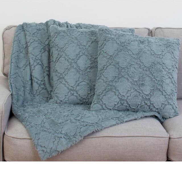 Thro by Mario Lorenz Mia 3-Piece Lattice Throw Blanket and Pillow Set in Blue