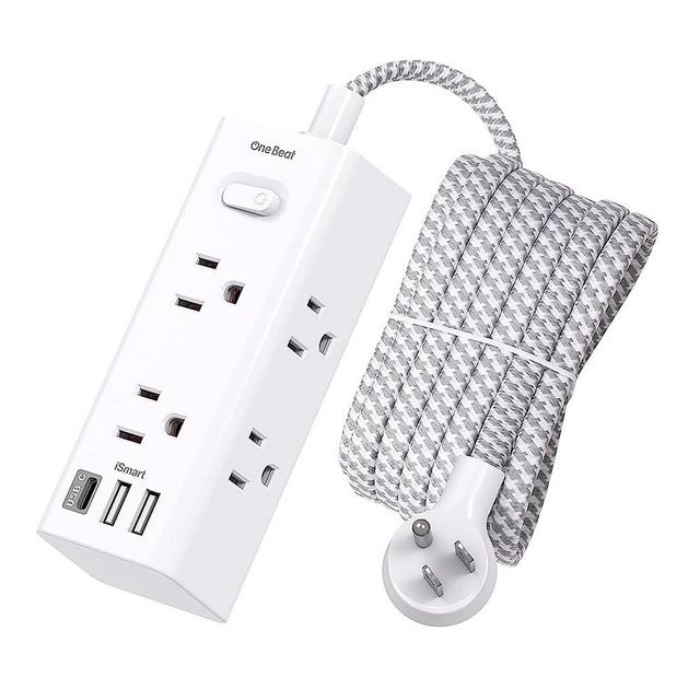 10 Ft Power Strip Surge Protector, Extension Cord with 6 Widely Outlets 3 USB Ports (1 USB C), 3-Side Outlet Extender Strip, Flat Plug, Wall Mount, Small Power Strip for Travel Office Dorm Home