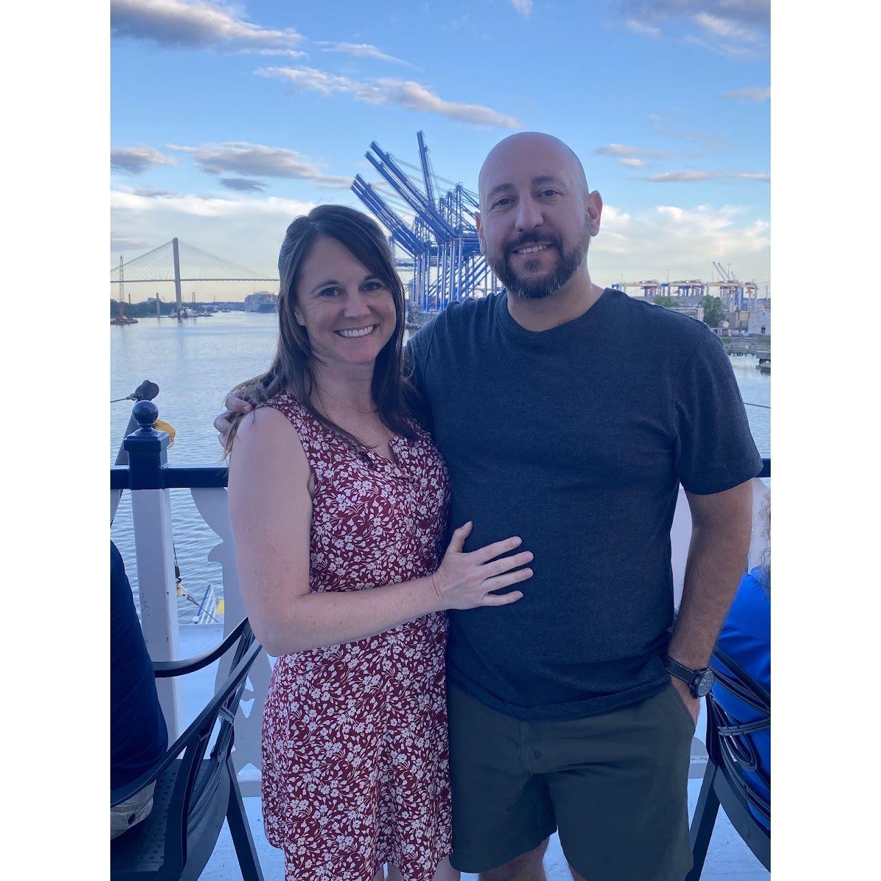 The night we got engaged! On a riverboat in Savannah, GA.
