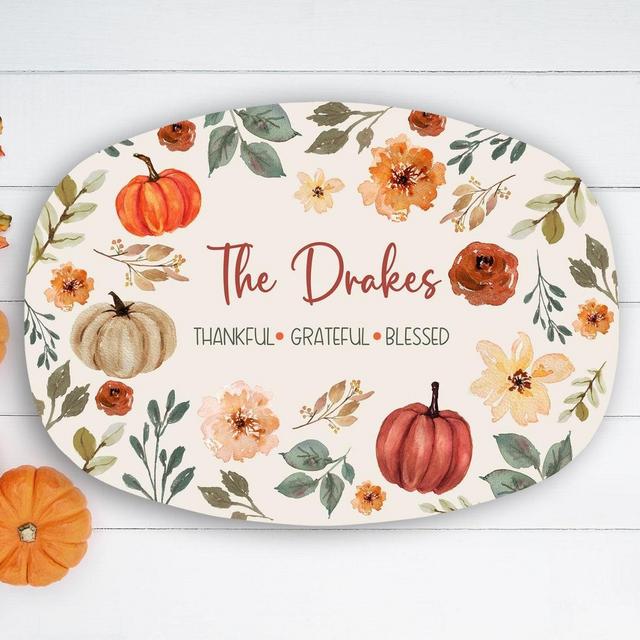 Personalized Thanksgiving Dinner Platter, Custom Family Serving Platter, Thanksgiving Plate, Pumpkin Serving Tray, Fall Home Decor