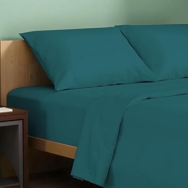 TEXAS LINEN CO. 100% Organic Cotton Sheets Queen Size - 4 PC Organic Cotton Queen Size Percale Weave Sheet Set, Soft, Cooling, Crisp & Breathable, 16" Deep Pocket Hotel Quality Bedding Set - Teal
