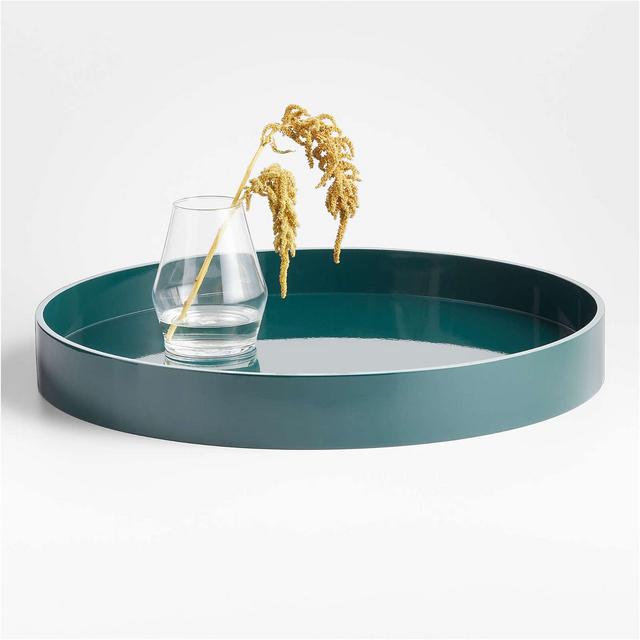 Balsam Green Round Lacquer Wood 24" Decorative Tray
