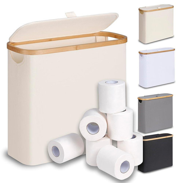 efluky Toilet Paper Storage 28L, Toilet Paper Basket with Lid for Bathroom Storage Organizer, Free Standing Holds Up to 9-12 Rolls, Beige