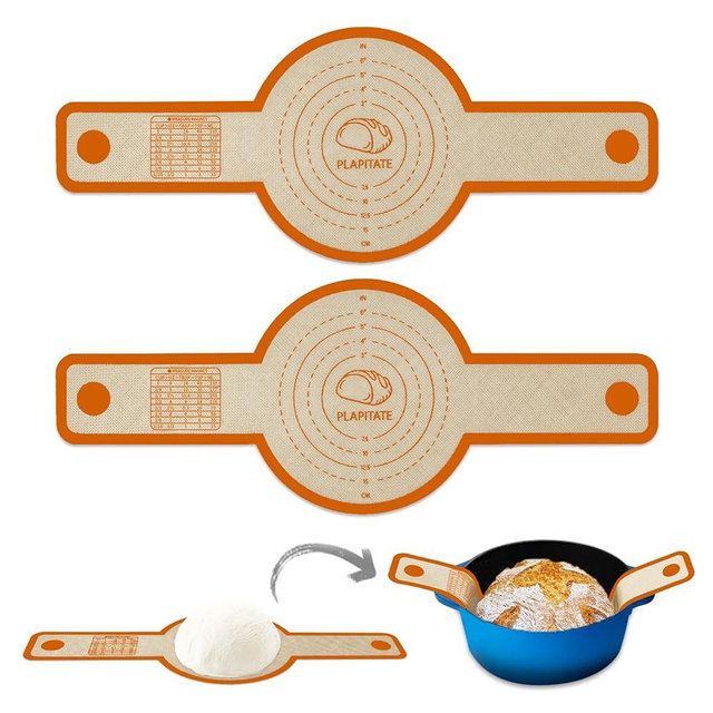 PLAPITATE Silicone Bread Sling for Dutch Oven Liner, Non Stick 2 PCS, Easy Clean Reusable Silicone Baking Mat with Long Handles, Easy to Transfer Sourdough Bread, Orange