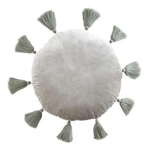 Velvet Ivory Round Pillow with Tassels