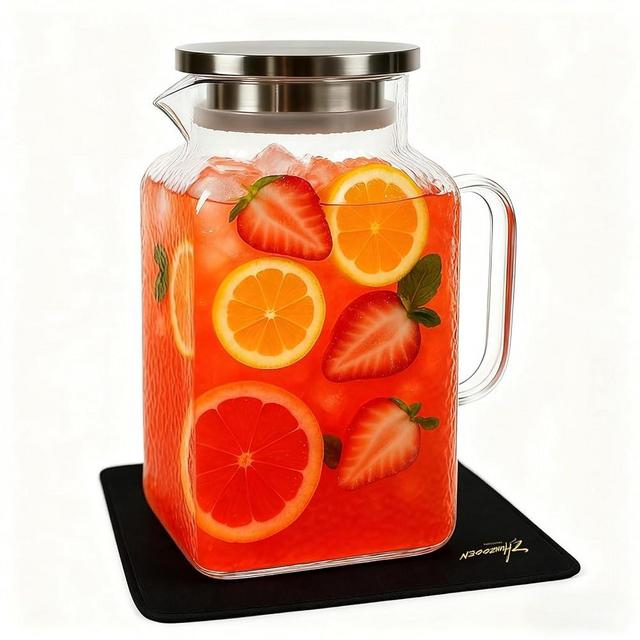 ZHUNZOOEN Glass Pitcher with Lid,1 Gallon Glass Water Pitcher, Iced Tea Pitcher, Cold/Hot water jug,Large Jug for Coffee, Juice and Homemade Beverage（Free anti-scratch pad）