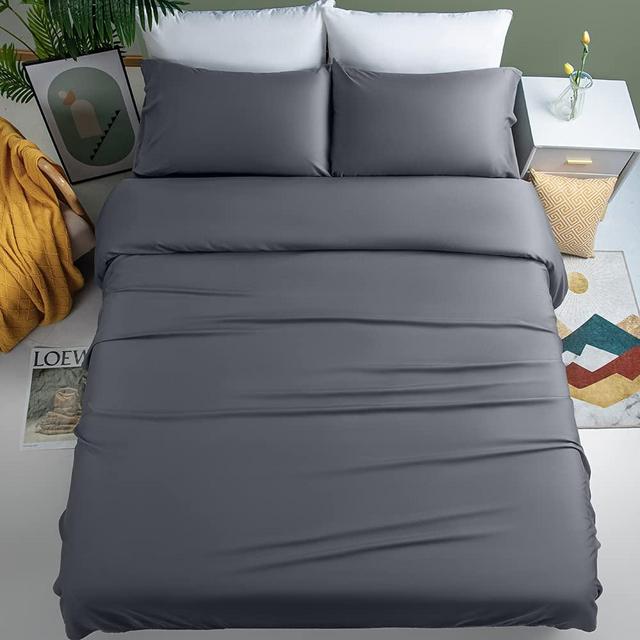 Shilucheng 100% Cooling Bamboo Sheets Set- Queen Size 1800 Thread Count Soft Bed Sheets,16 Inch Deep Pocket,Breathable,Comfortable and Pilling Resistant -4PC(Queen,Dark Grey)
