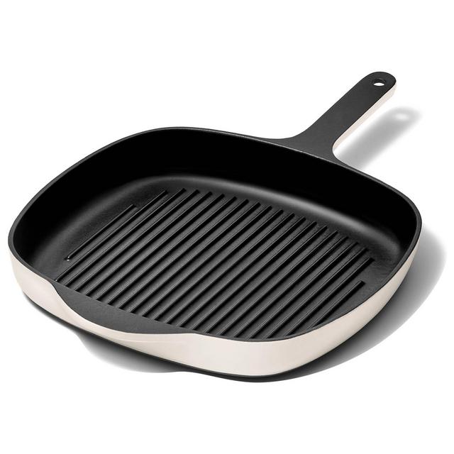 Caraway Home Enameled Cast Iron Grill Pan Cream: Lifetime Warranty, Hand Wash, Electric & Gas Compatible, 10.5"x16.5"